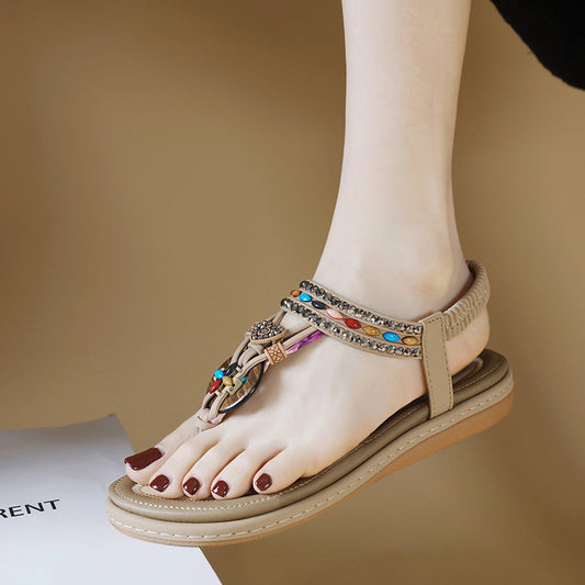 Sandales Bohèmes à Perles et Pierres Colorées
