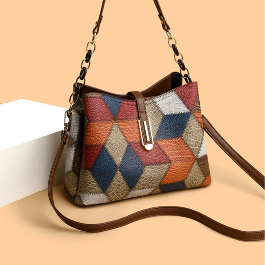 Sac à Main Écossais Élégant avec Chaîne en Cuir