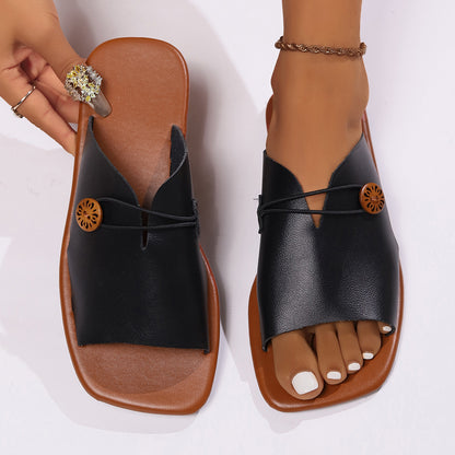 Sandales Élégantes en Cuir avec Détail en Bois