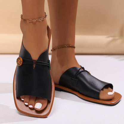Sandales Élégantes en Cuir avec Détail en Bois